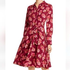 NANETTE LEPORE Women's Burgundy Floral Print Button Down Shirt Dress. 2